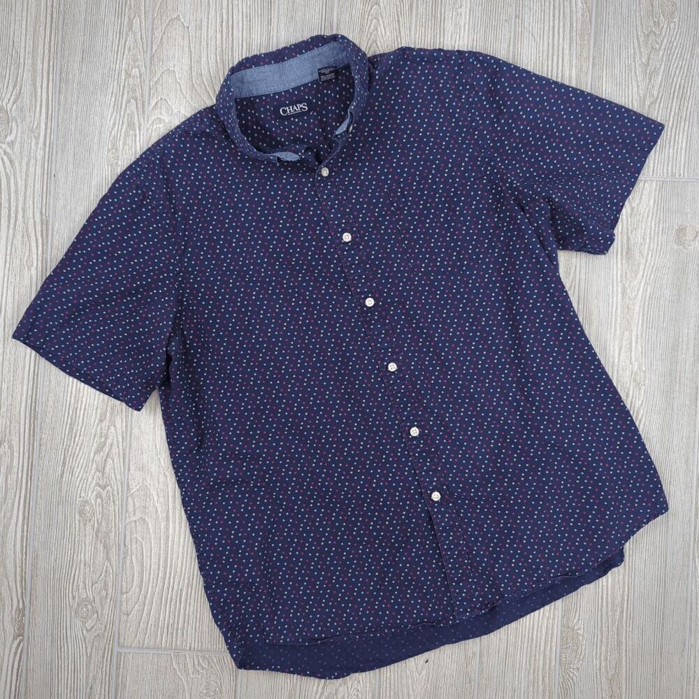 Chaps Men’s XL Blue Red Short Sleeve Casual Button Down Shirt